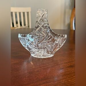 Vintage Bohemian Czech Hand Cut Lead Crystal Basket MCM